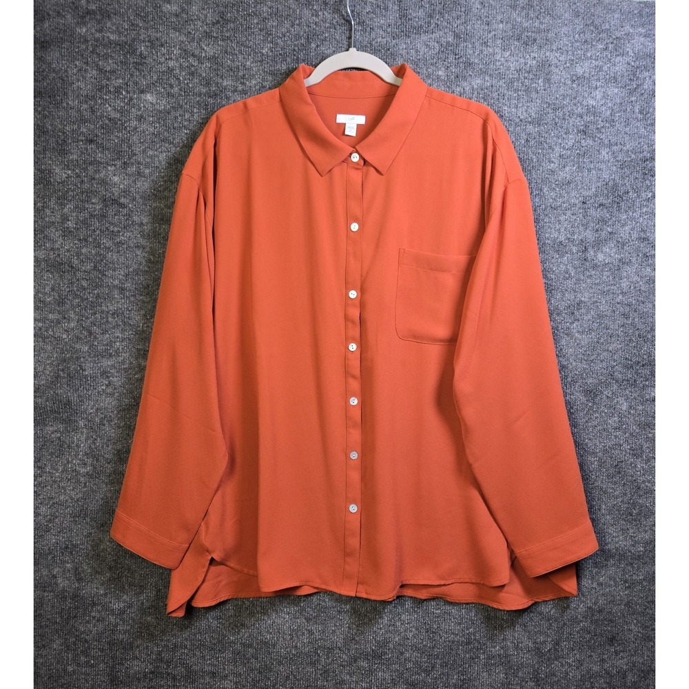 J. Jill Shirt Womens 2X Orange Crepe Button Up Long Sleeve Career